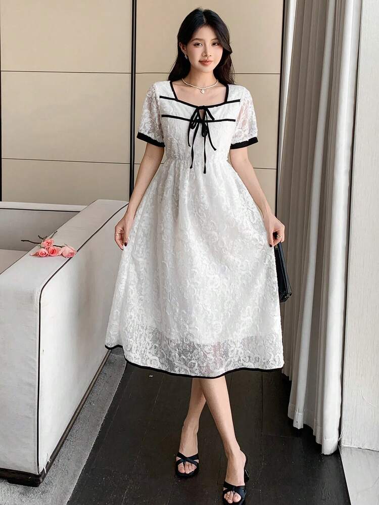 Summer New Beach Holiday 3D Floral Contrast Tie Halter Sundress Dress For Women