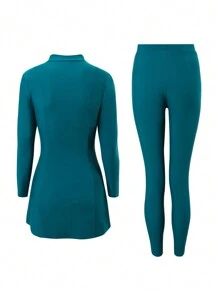 Swim Mulvari Women Conservativeand Fashionable Long Sleeve Top And Pants Peacock Blue Burkini Set, For Summer Beach Vacation - Teal Blue - View 7