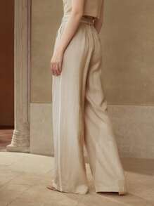 MOTF PREMIUM LINEN CONTRAST TRIM SUIT PANTS - Khaki - View 4