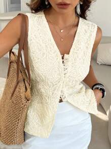 DAZY New Arrival Spring Textured Bohemian High-End Sleeveless Jacket For Women - White - View 7