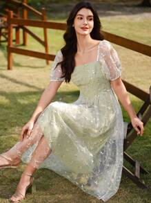 Vintamour Vestido vintage elegante con estampado floral, vestido de malla bordada para mujer, vestido informal de verano para playa o fiesta de té, conjuntos de verano para mujer, vestidos de verano para mujer, conjuntos de vacaciones para mujer, Pascua para mujer, conjuntos de primavera para mujer, vestido de Pascua de San Patricio para mujer, vestidos de primavera para mujer, vestido de invitada de boda para mujer, vestidos para mujer, ropa elegante de verano, vestidos de cumpleaños para mujer, vestidos para mujer, vestidos de verano para vacaciones de primavera, vestidos de sol para mujer, vestido de vacaciones