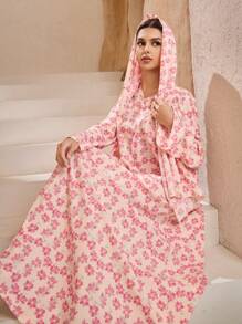 Graceveil 女士简约时尚休闲阿拉伯风格连衣裙，适合日常穿着，端庄 - 粉色 - 查看 1