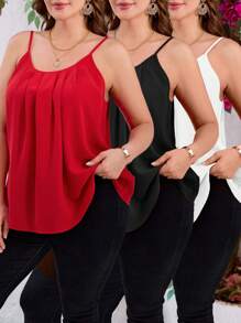 SHEIN Clasi 多件装优雅黑色、白色、红色大码女式吊带背心，夏季上衣，春季女装 - 彩色 - 查看 2