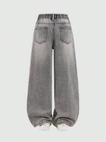 SHEIN Plus Size Toddler Boys' Casual Washed Light Gray Denim Straight Leg Jeans - Light Grey - View 2