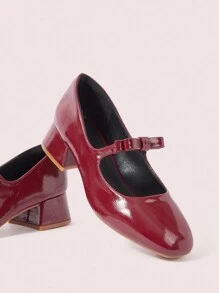 CUCCOO DOLLMOD Women's Mary Jane High Heel Pumps - College Style - Burgundy - View 1