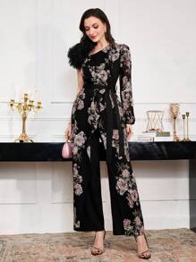 Modelyn Women 3D Flower Decor Floral Printed Romper Fall Cloth For Women - Multicolor - View 4