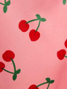 SHEIN 2 件套年轻女孩可爱樱桃印花 T 恤和可爱樱桃口袋裤子套装 - 彩色 - 查看 7