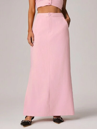 Forever 21 女士纯色口袋设计长款休闲百搭半身裙