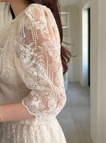 DAZY 春季新款情人节奢华法式女孩晚礼服女士两件套透明 - 米色 - 查看 5