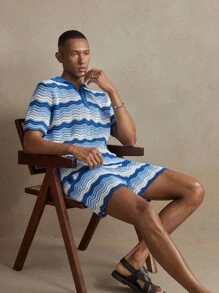 SHEIN X ELOISA & ORSON AKNOTIC Pantalones cortos casuales de punto jacquard holgados para hombres, adecuados para primavera/verano, vacaciones, fiestas, escuela