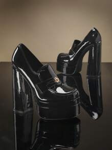 SHUZIA 女士日常鞋款金色装饰方头高跟鞋日常基本款派对浅口鞋