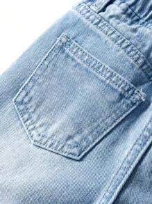 女宝宝新款休闲时尚刺绣牛仔直筒裤 - 中等水洗藍 - 查看 4