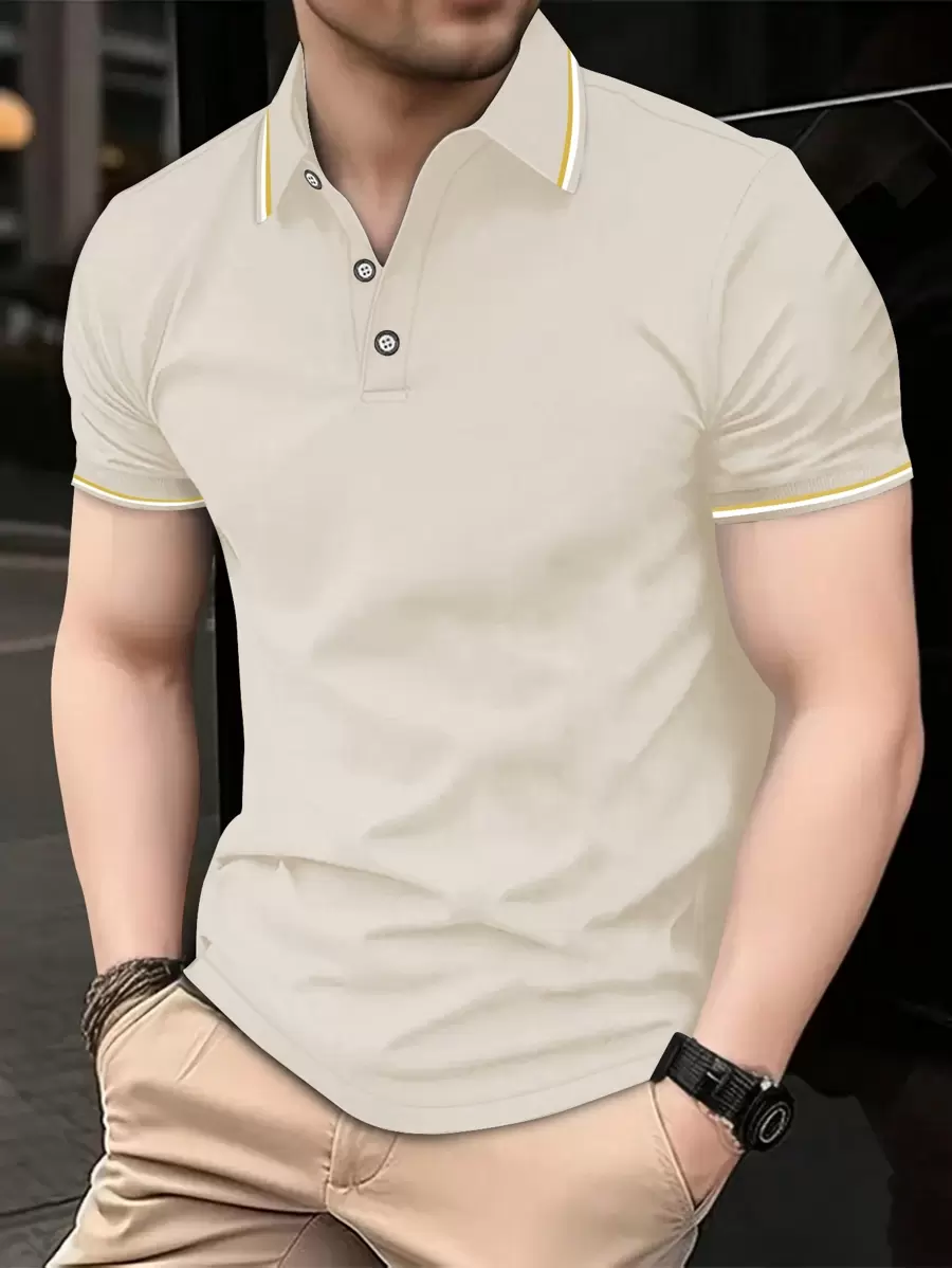 Manfinity Dauomo Men's Solid Color Short Sleeve Polo Shirt, Minimalist Casual Everyday Wear - Apricot - View 1