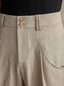 AKNOTIC Business Casual 男士梭织修身直筒休闲西装裤，适合日常穿着，毕业礼物，亚麻 - 杏色 - 查看 3