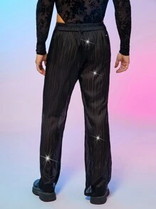 FeverCity Men's Fashion Commuter Shiny See-Through Suit Pants