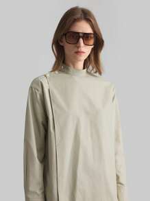 Ontre New 2026 Spring/Summer Women's Four-Season Bean Green Wrap-Around Shirt, Stand-Up Collar Long-Sleeved Simple Shirt For Daily Leisure, Business Commuting High-End Shirt