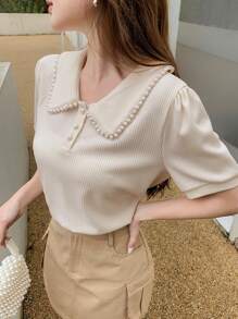 DAZY Women Plain Simple Style Casual Daily Wear T-Shirt Summer - Khaki - View 3