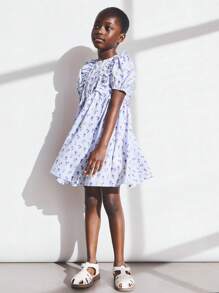 SHEIN Young Girl Ditsy Floral Ruffle Puff Sleeve Dress - Multicolor - View 3