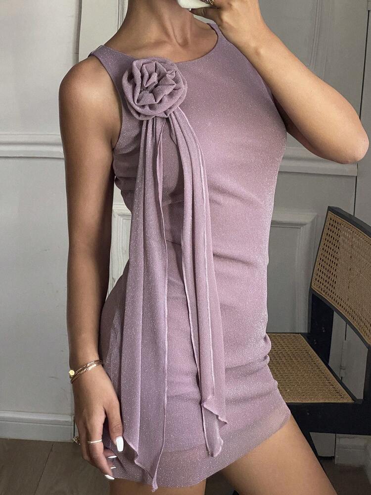 Sexy Party Floral 3D Decor Sequin Mesh Bodycon Mini Dress For Women Prom Dress Sundress,Casual Women Dresses