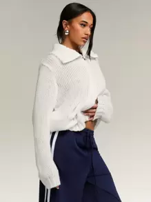 Athîral Women's Solid Color Long Sleeve Zip Front Casual Cardigan For Autumn/Winter - White - View 2