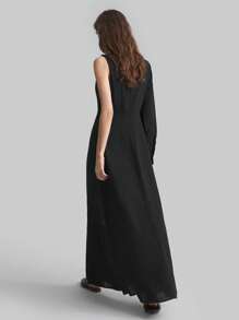 Ontre Vintage 1990s Style Women's Dress, 2025 Spring New Arrival, Valentine's Day Fashion, Black Asymmetric Long Dress, Urban Chic High Waist Big Hem Long Dress, Long Sleeve & Sleeveless Options - Black - View 6