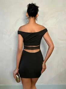 SHEIN BAE 女士早春花园派对优雅露肩露背镂空修身迷你连衣裙，适合浪漫约会、与朋友聚会、早春郊游和派对