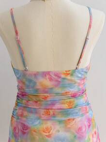 Soleia 大码女式彩色网状印花无袖褶皱休闲连衣裙，春季 - 彩色 - 查看 8