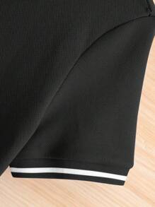 SHEIN 青少年男孩纯色针织 Polo 衫（有领） - 黑色 - 查看 4