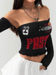 Coolane Chicas preadolescentes Ajuste delgado con fruncidos y gráficos estilo Y2K de fútbol elásticos para otoño