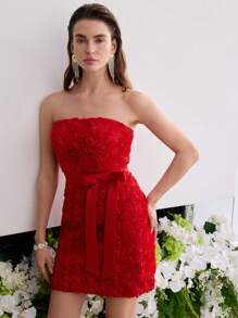 MOTF Soiréza 系腰带拉链鸡尾酒会礼服 - 紅色 - 查看 4