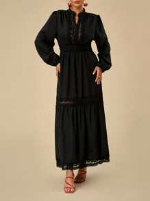 SHEIN VCAY Plus Size Women's Solid Color Simple Long Sleeve Casual Dress,Graduation Dress - Black - View 6