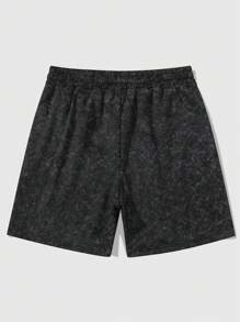 ROMWE MEN Prep Pantalones cortos con cordón en la cintura y estampado de figura y letra para hombres