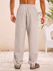 SHEIN X ELOISA & ORSON Manfinity VCAY Pantalones casuales sueltos de hombre de unicolor, de cintura elástica y pierna recta, estilo cómodo para uso diario y joven