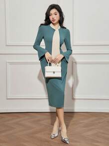 DAZY Neuer Sommerstil Patchwork Kontrastfarben Schleife Träger Maxikleid für Frauen Herbst,Winter