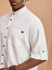 Forever 21 Texture All-Match Stand Collar Short Sleeve Shirt