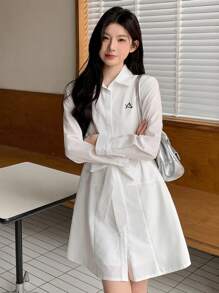 DAZY Women Mid-Length Casual Dress, Minimalist And Fashionable For Everyday Wear Fall Shirt Dress Long Sleeve Dress