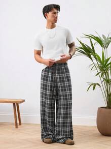 Manfinity INSISELF Unisex Casual Brushed Woven Mid-Rise Drawstring Wide-Leg Pants, Suitable For Daily Wear
