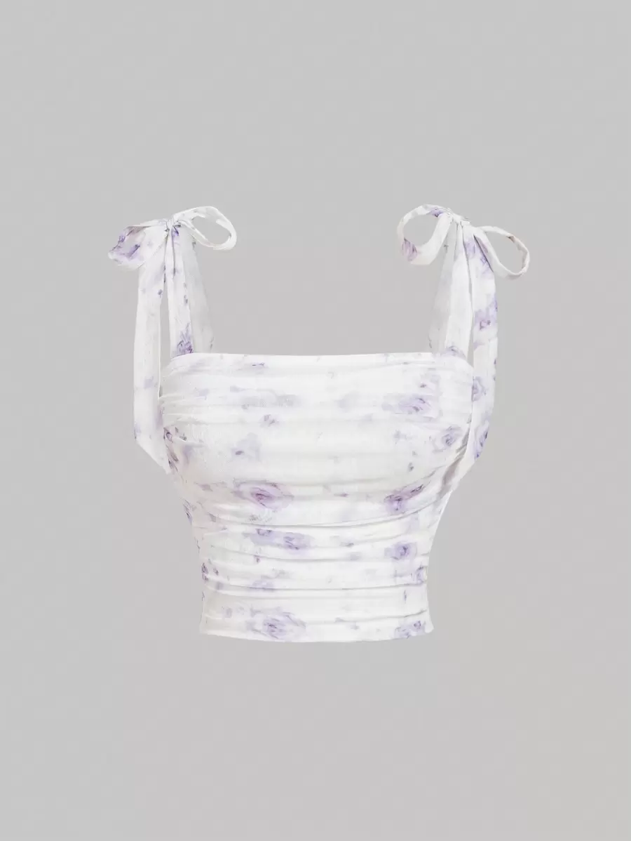 SHEIN MOD 薰衣草浪漫玫瑰印花女士吊带背心 - 紫丁香色 - 查看 1