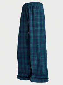 EASEVO 大码男士休闲格子编织宽松长裤 - 藍色 - 查看 1