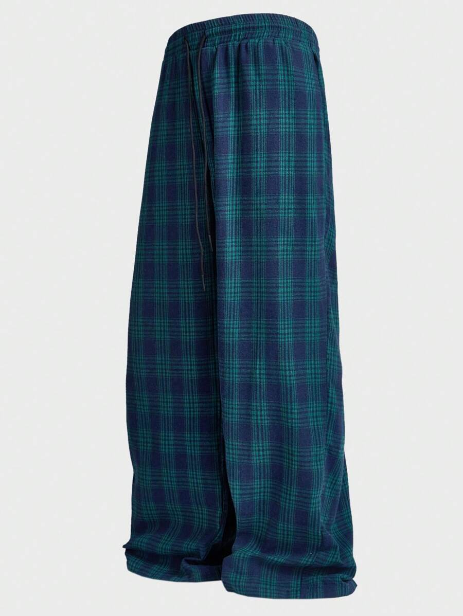 EASEVO 大码男士休闲格子编织宽松长裤 - 藍色 - 查看 1