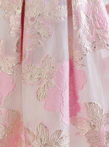 SHEIN Leap Crew Tween 女童欧根纱花朵提花褶皱腰荷叶边下摆裙，锦缎提花设计裙，适合花园茶会、春季郊游和度假 - 彩色 - 查看 5