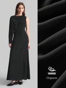 Ontre Vintage 1990s Style Women's Dress, 2025 Spring New Arrival, Valentine's Day Fashion, Black Asymmetric Long Dress, Urban Chic High Waist Big Hem Long Dress, Long Sleeve & Sleeveless Options - Black - View 2