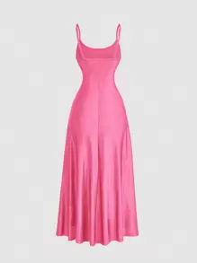 SHEIN MOD Women's Solid Color Ruched Waist Flared Hem Spaghetti Strap Dress,Semi Formal Dress,Elegant Tea Party Dress,Flowy Cruise Women Outfits