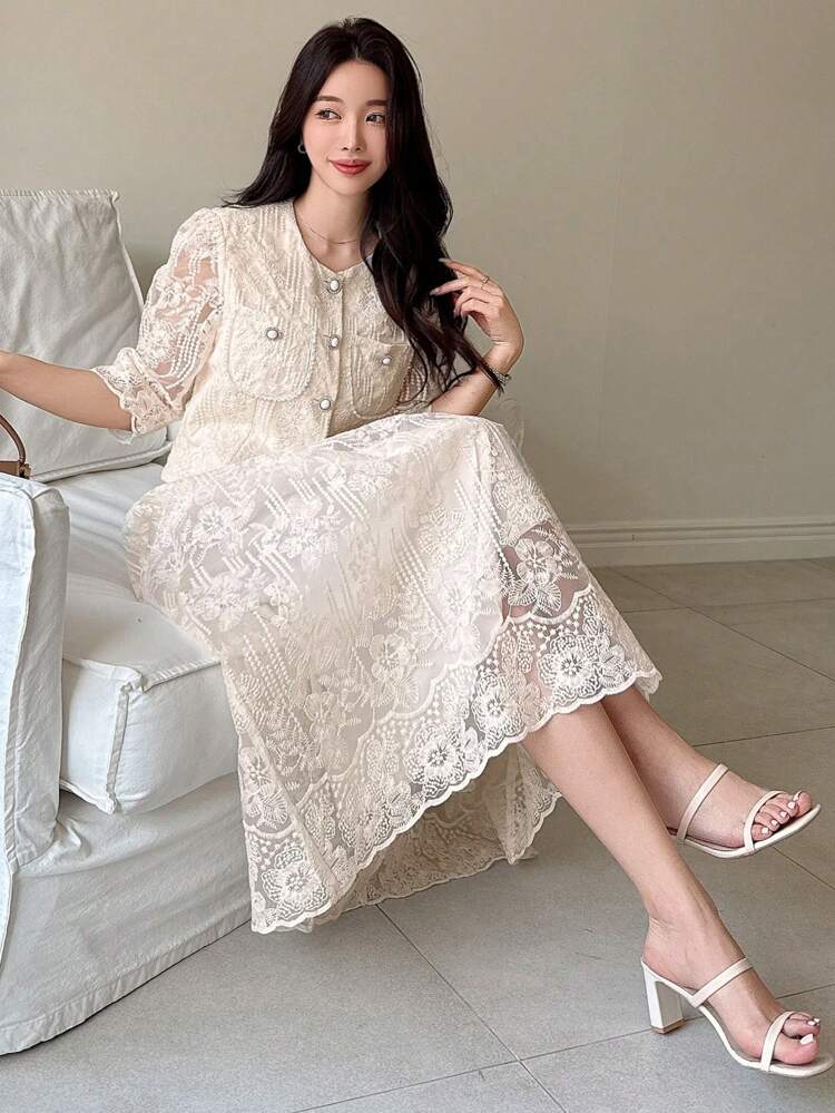 Spring New Valentine's Day Luxury French Style Girl Evening Dress Lady 2 Pieces Set Sheer