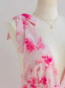 Soleia فستان كاجوال للسيدات ذوات المقاسات الكبيرة مع نقش زهري ونسيج منقوش ولامع، قصة A-line، روماسي مناسب للأعياد والمناسبات الخاصة كيوم الحب - متعدد الألوان - مشاهدة 8