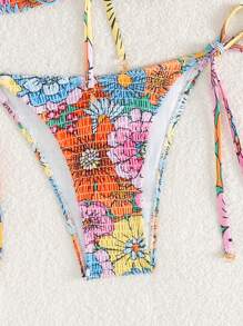 SHEIN Swim 2 件套春假波西米亚风印花扭纹前抹胸比基尼套装，节日波西米亚风 - 彩色 - 查看 3