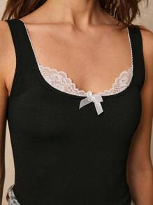 Poéselle Women's Contrast Lace Bow Decor Camisole - Black - View 6