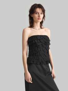 Ontre Elegante effen kleur, gelaagde, geplooide zoom, tubetop voor dames, chique mode, lente, verjaardagsfeestje, vintage stijl, vakantietop