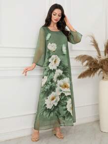 Lacomfia Printed Long Dress,Casual And Fashionable For Everyday Wear - Green - View 5