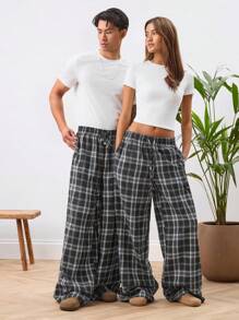 Manfinity INSISELF Unisex Casual Brushed Woven Mid-Rise Drawstring Wide-Leg Pants, Suitable For Daily Wear